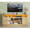 thumbnail image 2 of ANPOO 71" Fluted TV Stand for 75/80" TVs with LED Light and Power Outlet, Modern Entertainment Center with 2 Storage Cabinets & 6 Open Shelves, Wooden Media Console TV Stand for Living Room,Natural, 2 of 9