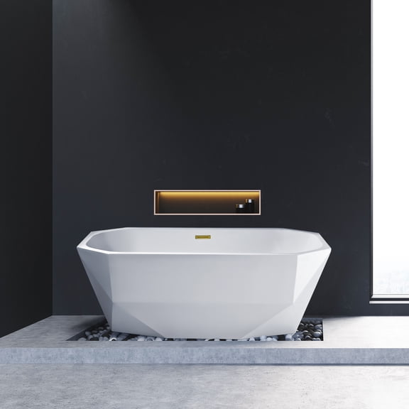 67" Streamline N622GLD Freestanding Tub and Tray With Internal Drain