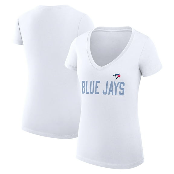 Women's G-III 4Her by Carl Banks White Toronto Blue Jays Super-Slim Fit Lightweight Dot Print V-Neck T-Shirt