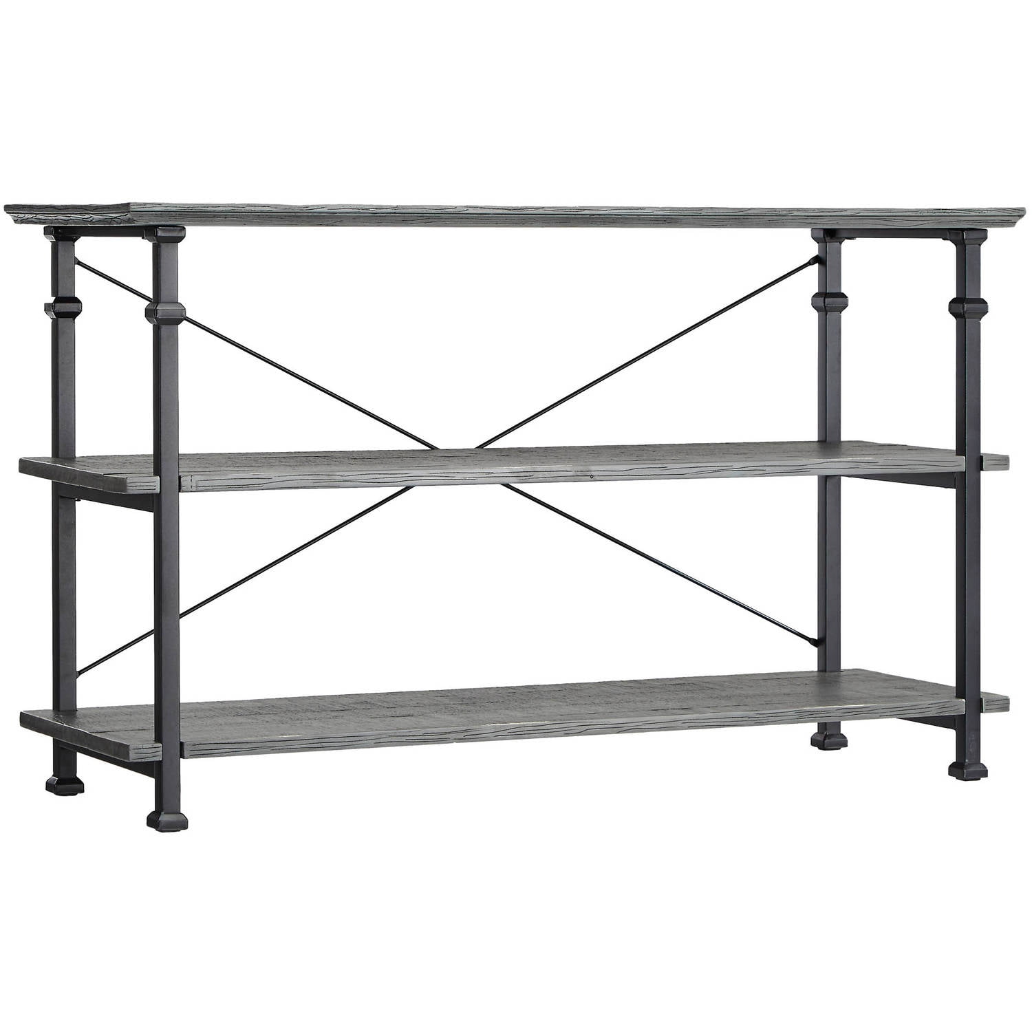 Weston Home Clayton Rustic Metal and Wood Console TV Stand, for TVs up to 48", Grey