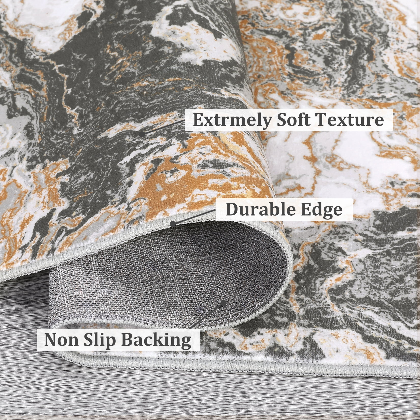 Modern Abstract Marble Print Area Rug 4' x 6'– Soft, Washable, Non-Slip & Non-Shedding(Grey)