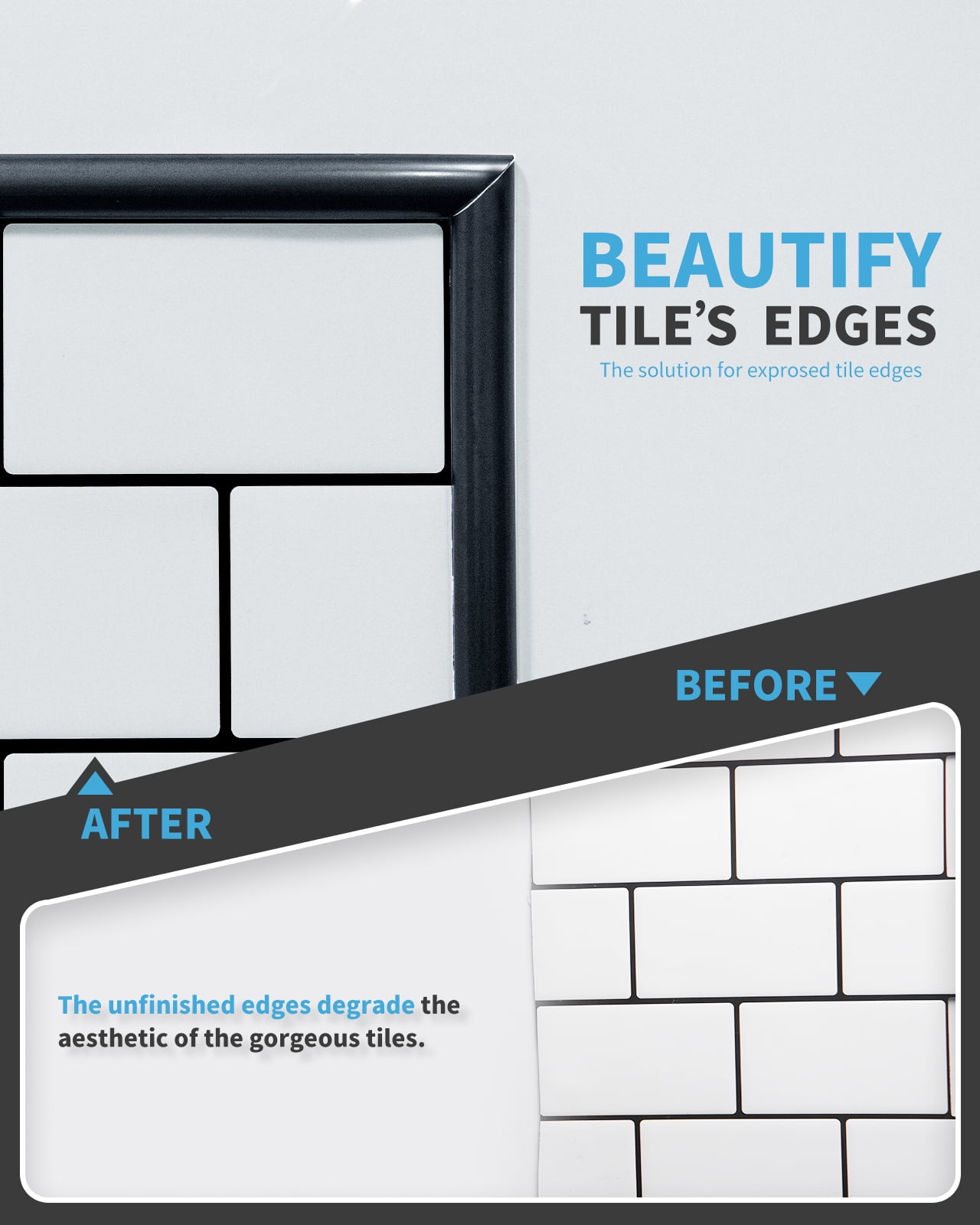 Art3d 25 FtPeel and Stick Trim for Backsplash Tile Edge, Self-Adhesive Liner for Corner Decor in Black