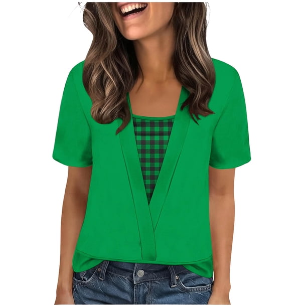 Camisas Y Tops de Verano de Mujer Moda Casual Cuello Redondo Camisas de Satén Camisas de Color Sólido para Mujeres