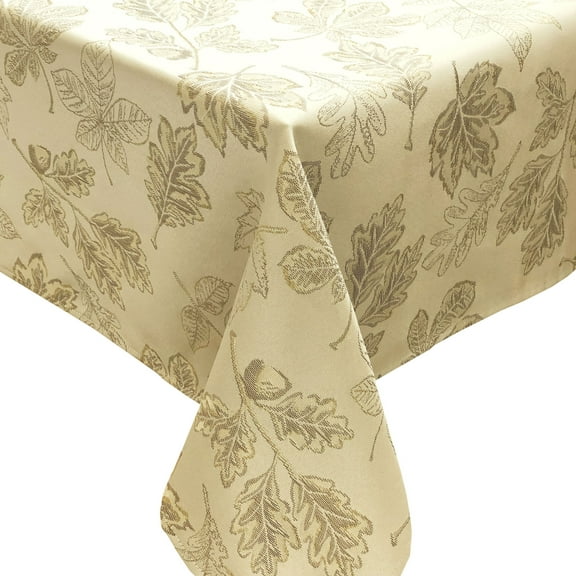 Harvest Leaf Yarn Dyed Metallic Jacquard Woven Tablecloth Runner and Napkin (60"x120" Tablecloth)