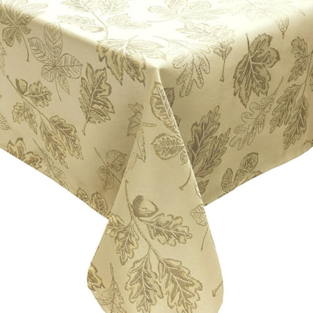 Harvest Leaf Yarn Dyed Metallic Jacquard Woven Tablecloth Runner and Napkin (60 x102 Tablecloth)