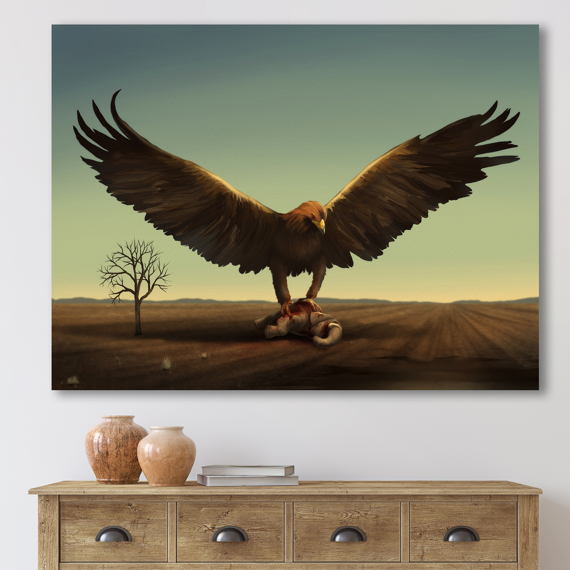 Designart ' Open Wings Roc Bird in Wild ' Farmhouse Canvas Wall Art Print