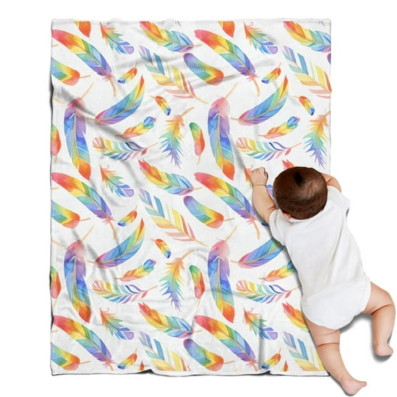 Rainbow Watercolor Feather Pattern Blanket,Comfortable Soft Flannel Throw Blanket,All Season,Warm Lightweight Blankets for Sofa Bed Couch Living Room Chair,30"x40"