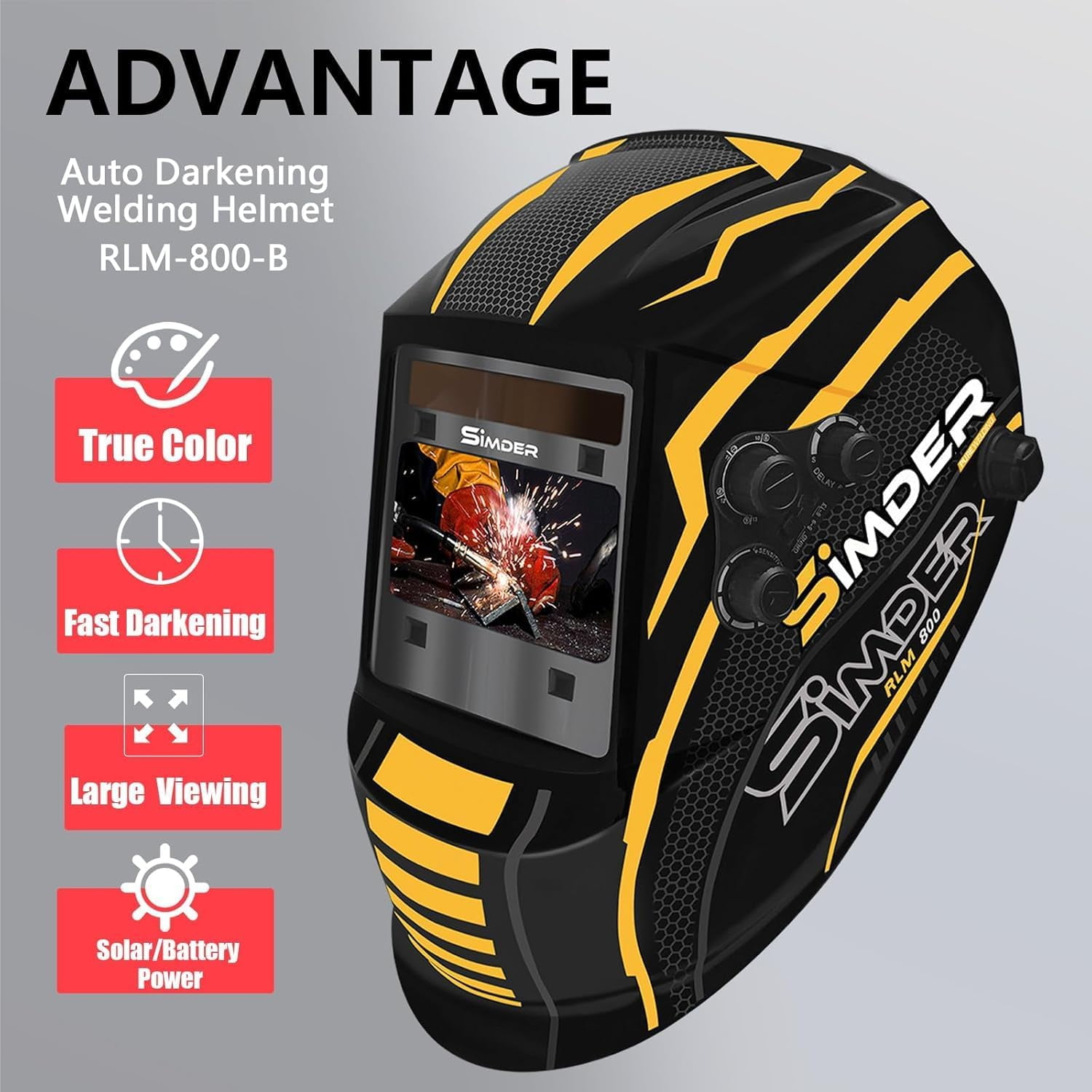 SSIMDER Welding Hood, Auto-Darkening Welding Helmet with Solar Power Auto Darkening Welding Helmet, 4 Arc Sensor Wide Shade 4/5-9/9-13 for TIG MIG ARC CUT