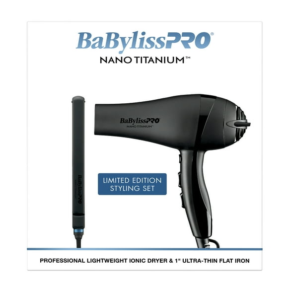 BaBylissPRO Nano Titanium Limited Edition 1" Ultra-Thin Flat Iron & Professional Lightweight Ionic Dryer Prepack
