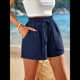 thumbnail image 5 of Pantalones Cortos de para Mujer, Informales, de Verano, de Cintura Alta, con Pierna y Cordón Ajustable, Holgados y Cómodos para la Playa. Azul Oscuro M, 5 of 7
