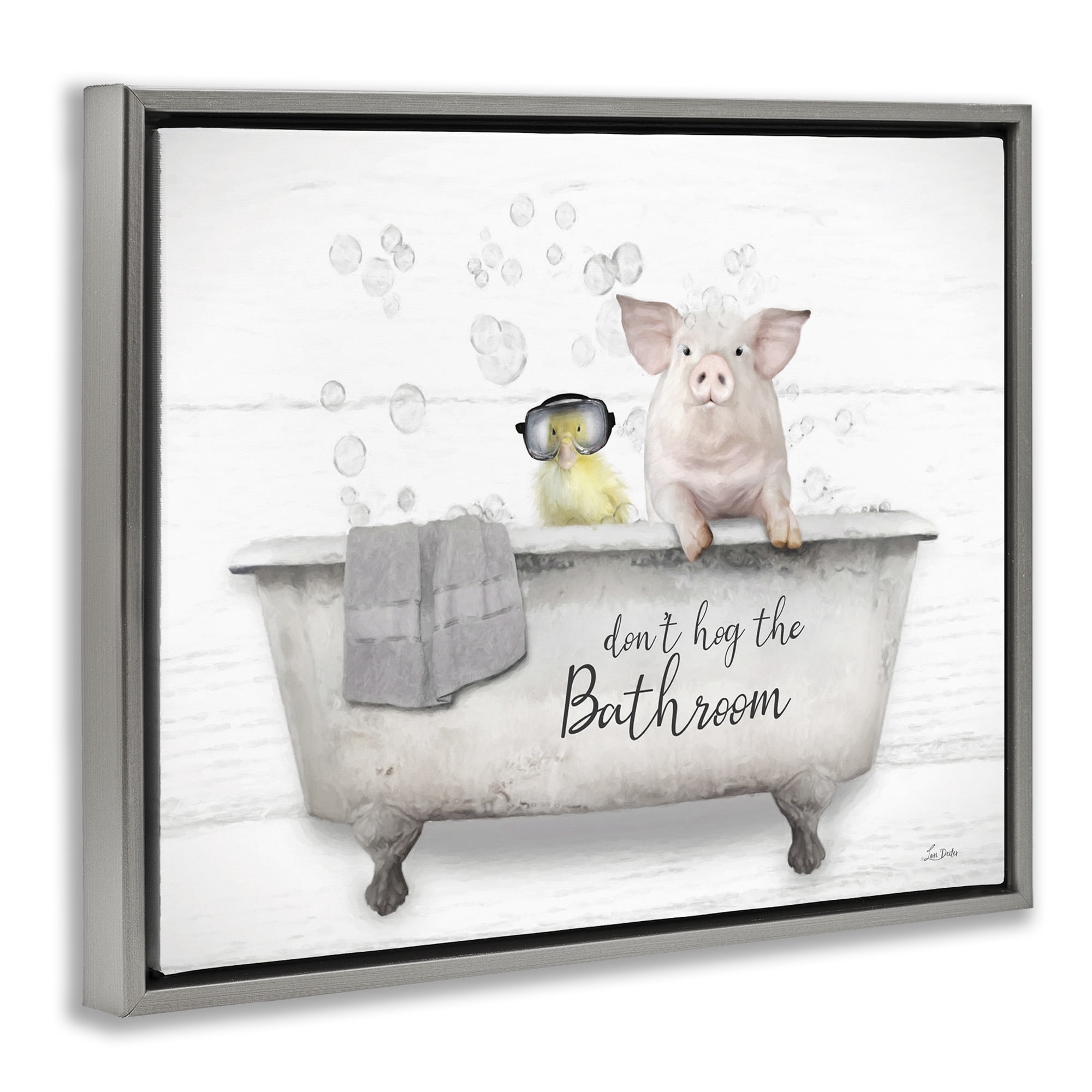 Stupell Industries Don't Hog Bathroom Animals & Insects Painting Gray Floater Framed Canvas Art Print Wall Art, 31 x 25
