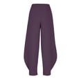 thumbnail image 5 of Babcutegg Womens Linen Pants Elastic Waist Soild Color Cotton Linen Wide Leg Casual Fashion Summer Clothes for Women Purple Size M, 5 of 9