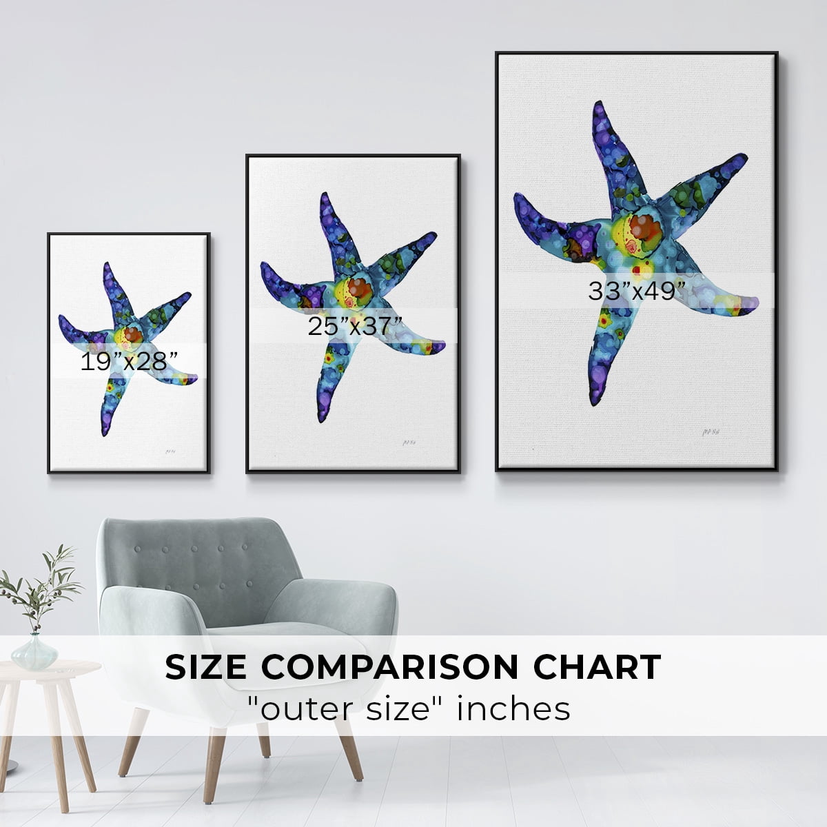 Sea Star Framed Premium Gallery Wrapped Canvas - Ready to Hang - 17 x 25 - Black Floating Frame