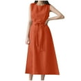 thumbnail image 2 of Breaise Women's Casual Summer Sleeveless Dresses Solid Cotton Linen Midi Dresses Drawstring Waisted Crew Neck Dresses Loose Fit Casual Long Sundresses Orange XL, 2 of 9