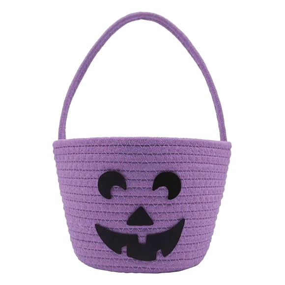 AHMT Halloween Pumpkin Basket, 10 inch Candy Bucket, Small Woven Boo Spooky Ghost Basket, Cute Cotton Rope Fall Gift Bin, Halloween Decorations