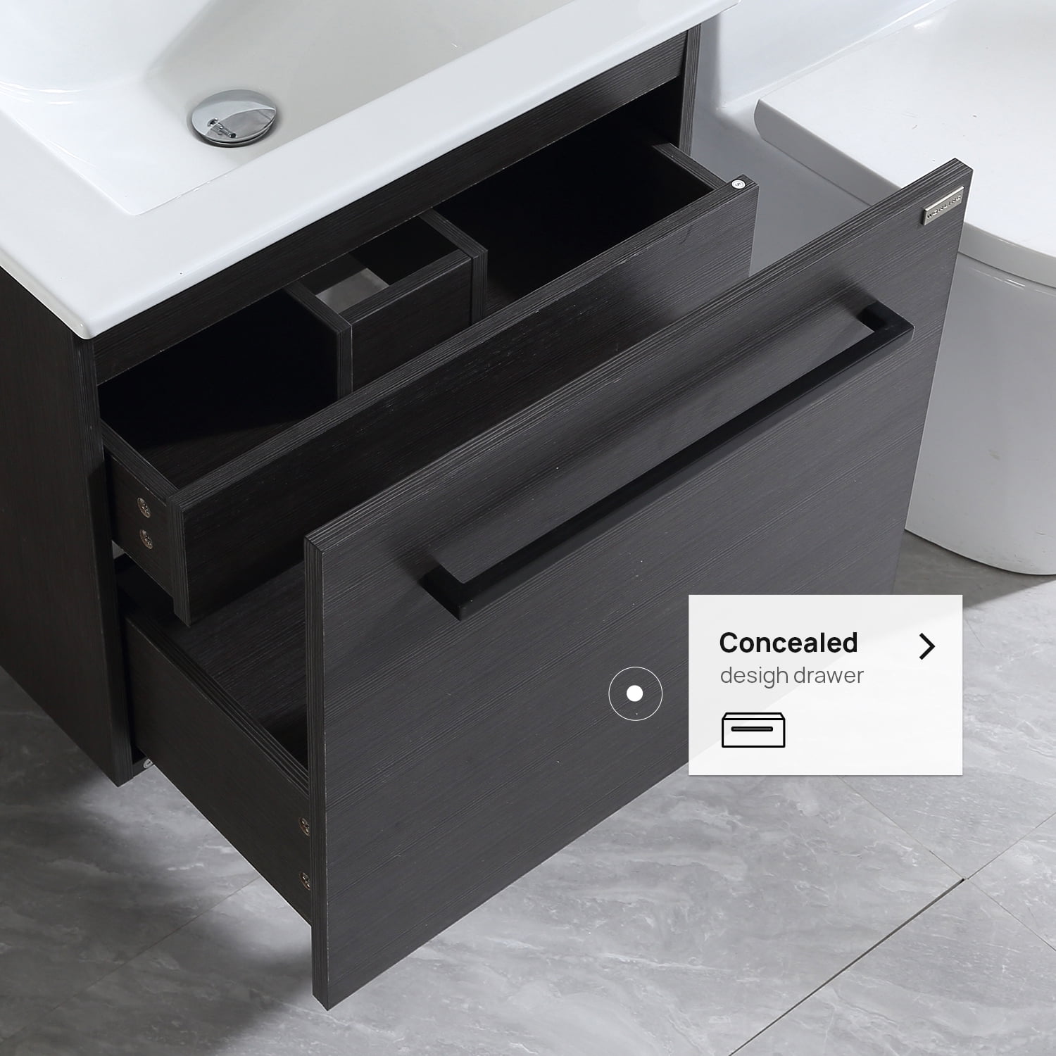 Wonline 24 in. Wall Mount Bathroom Vanity Black Wood Cabinet with Sink and Faucet Floating Style Mirror not Include