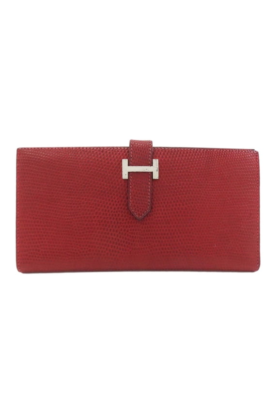 Pre-Owned Hermes Bearn Classic Silver Hardware Long Wallet Lizard Leather Women's HERMES