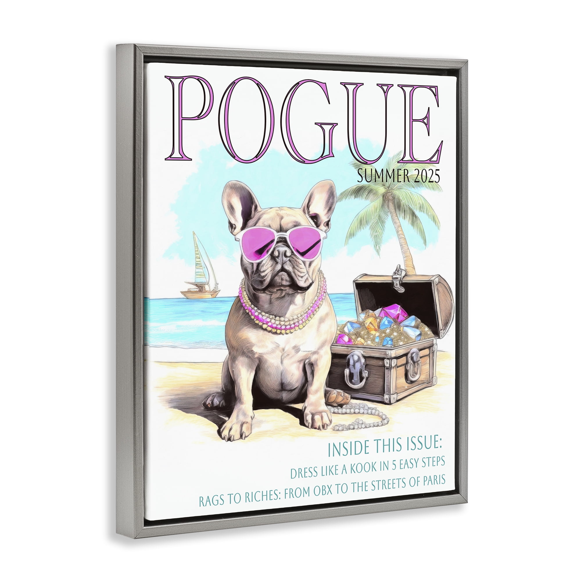 Stupell Industries Pogue Summer Dog Fashion Gray Framed Floater Canvas Wall Art, design by Grotto Studios
