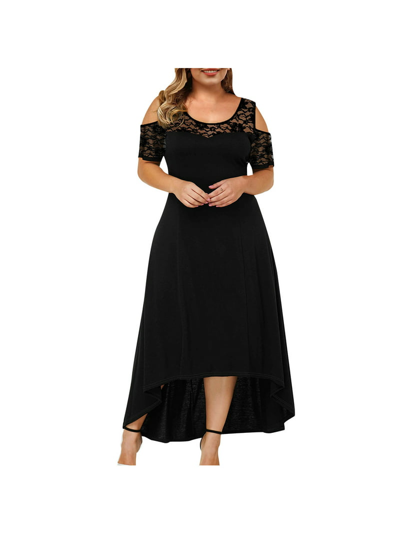 ZVAVZ vestidos elegantes mujer para fiesta largos, Summer Womens Plus Size Floral Lace Dress Round Neck Sleeve Guest Cocktail Dress plus size formal dresses for women evening party -