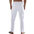 thumbnail image 6 of Men's Simple Casual Elastic Waist Drawstring Straight Leg Linen Pants White M, 6 of 10