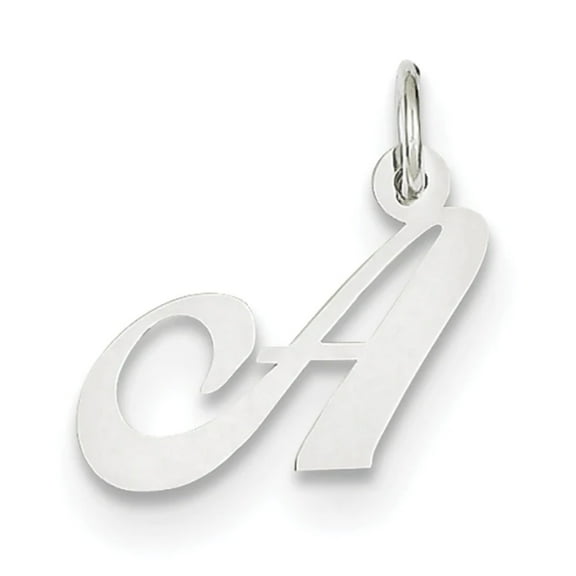 Finest Gold 14K White Gold Small Fancy Script Letter A Initial Charm