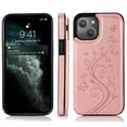 thumbnail image 2 of Feishell Back Case for iPhone 13 mini,Embossed Pattern PU Leather Wallet Phone Case with ID Credit Card Slots Shockproof Magnetic Buckle Back Flip Holder Protective Cover,Rosegold, 2 of 9