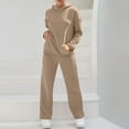 thumbnail image 3 of YUGYXL Womens Knitted Outfits 2 Pieces Sweatsuit High Neck Sweater Wide Leg Pant Set Beige M, 3 of 8