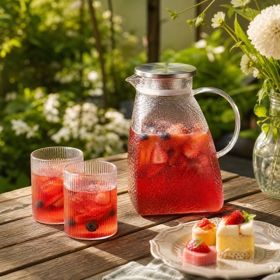 YFGEFTR Glass Pitcher with Lid, Leakproof Fridge Door Carafe, Jug Water Pitchers for Hot/Cold Water Iced Tea Juice Coffee Milk