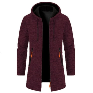 BSDJILFG Vintage Sweaters for Men Winter Casual Open Front Fleece Zip-Up Cardigans Athletic Workout Outdoors Jackets Hood with Pockets Long Sleeve Standing Collar Tops Pullover Loose Fit