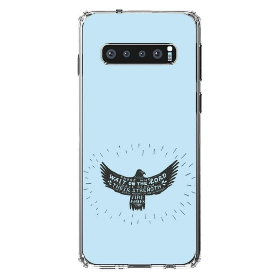 DistinctInk Clear Shockproof Hybrid Case for Samsung Galaxy S10 (6.1" Screen) - TPU Bumper, Acrylic Back, Tempered Glass Screen Protector - MountUp with Wings Like Eagles