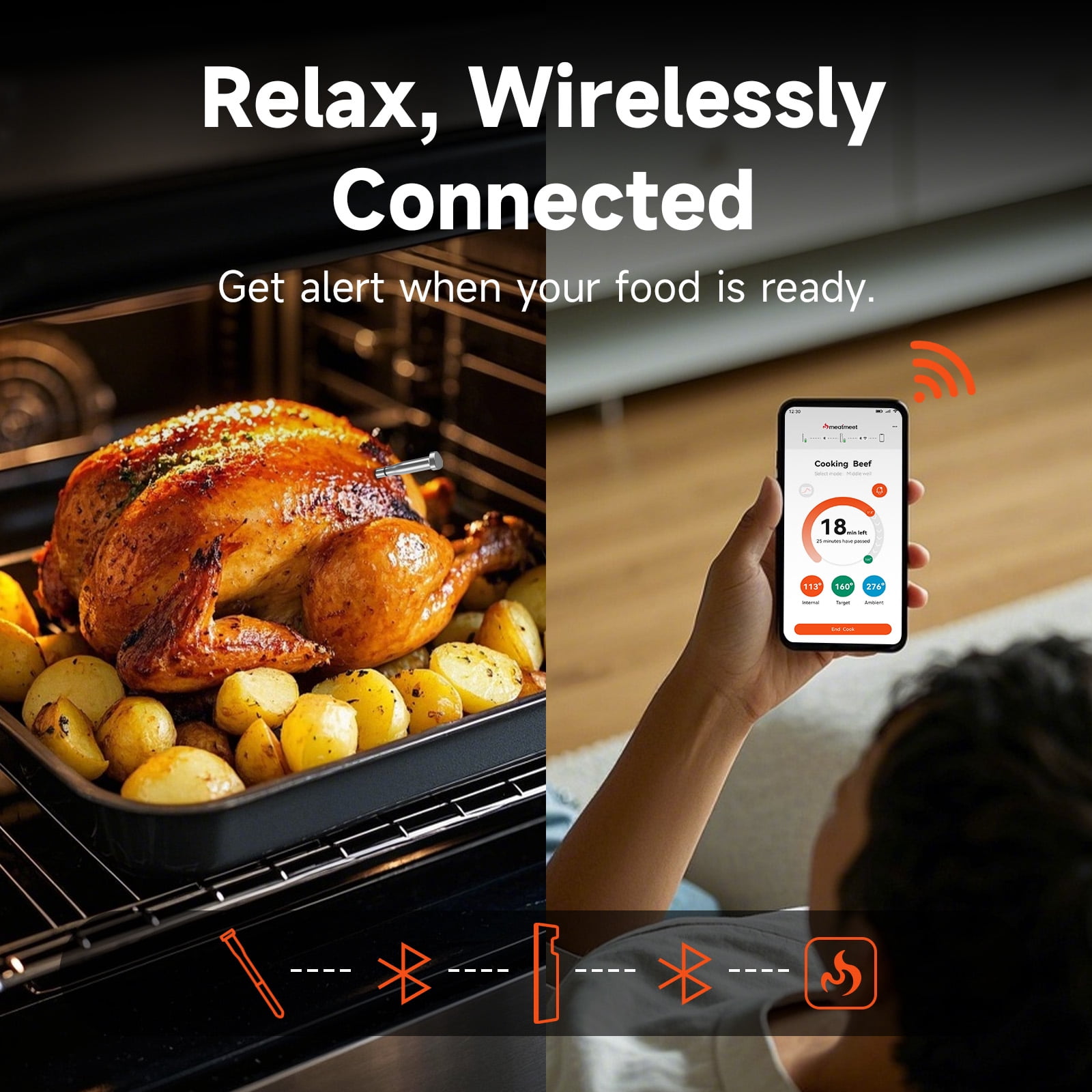 Meatmeet S Pro Bluetooth Meat Thermometer, 1080°F, 6 Sensors, Waterproof, for Oven, Grill, BBQ, Air Fryer, EasySmart App, Ultra-Thin Probe