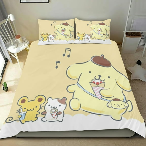 Pompompurin Themed Bed Sheet Set Three Piece Set 53x79 Inches Comfortable And Skin Friendly Unique Design Creating A Star Studded Night Home Decor Gifts For Family Friends fans