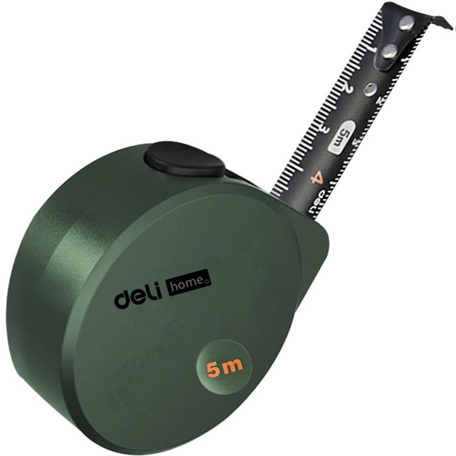 Cinta métrica de acero de 5 m, claramente marcada y extensible hasta 2 m, bordes de cinta pasivados con agarre acolchado, color verde