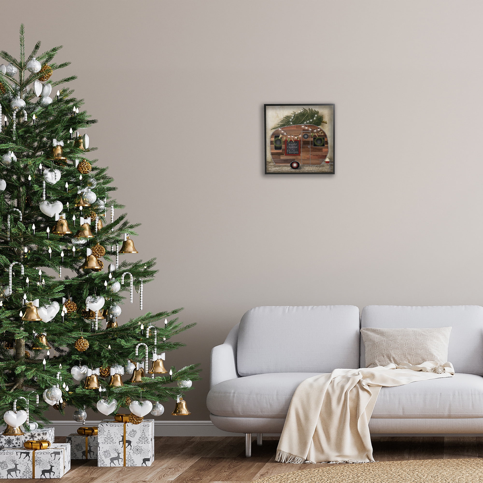 Stupell Industries Happy Camper At Christmas Holiday Painting Black Framed Art Print Wall Art, 17 x 17