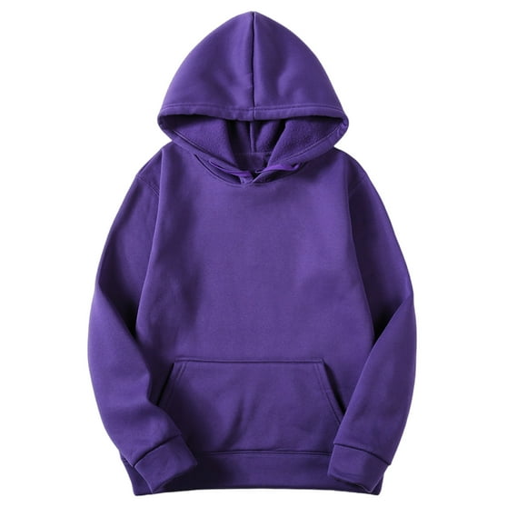 BADHUB Pullover Hoodies for Men Women Solid Color Long Sleeve Sweatshirts Unisex Classic Fit Hooded Top Fall and Winter Essentials Hoody Tops Falsh Deals Purple,S