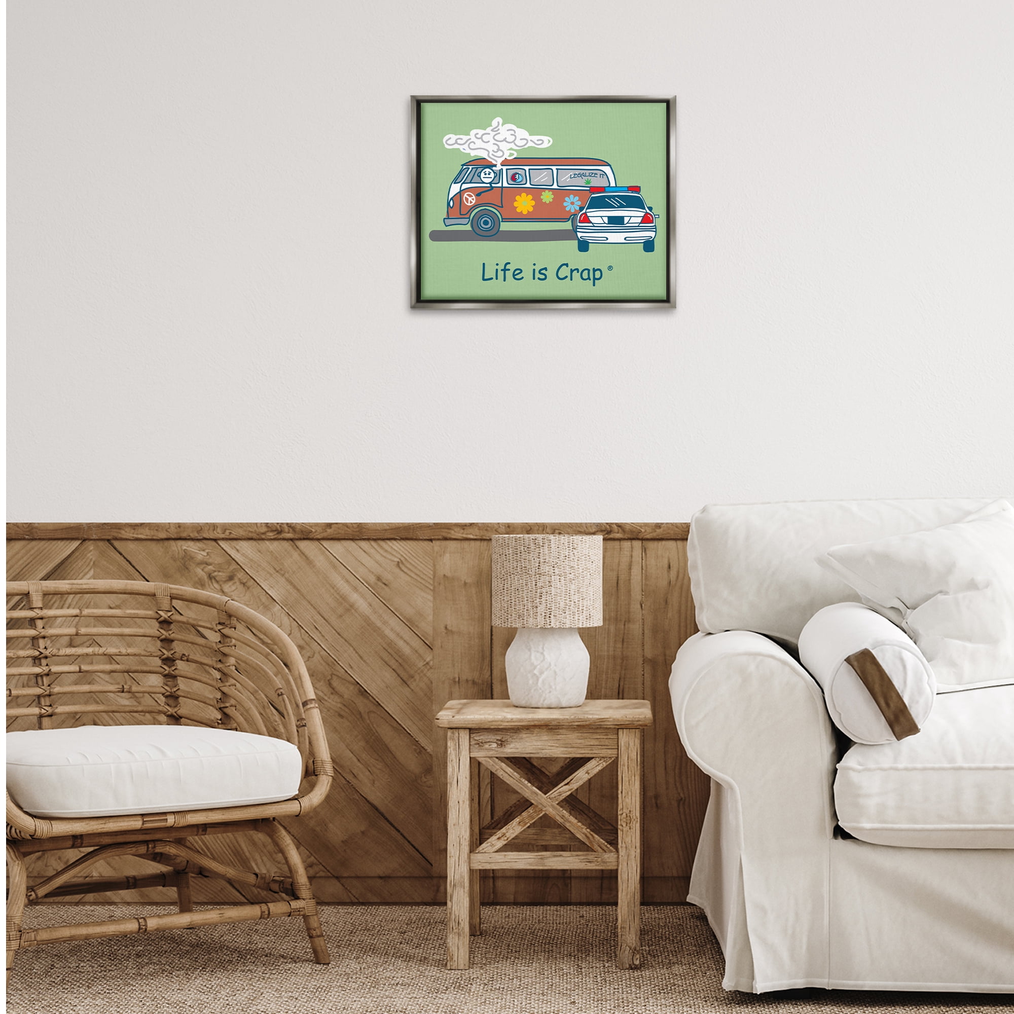 Stupell Industries Caught Van Smoking Novelty & Humor Painting Gray Floater Framed Canvas Art Print Wall Art, 21 x 17