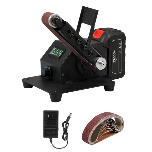 350W Electric Stepless Speed Regulating Small Grinding and Polishing Belt Sander Intelligent Large Screen Digital Display Control Belt Sander for Metal, Wood,