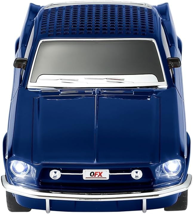 QFX Bluetooth 1965 Retro Car Replica Speaker, 3-inch Speakers, Hands Free Link, Built-in Microphone, FM Radio and LED Party Lights, Blue - BT-1965-BLU