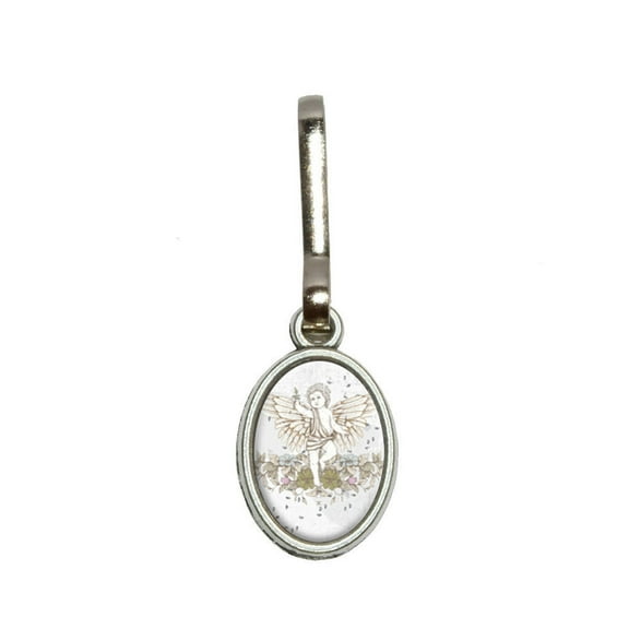 Cherub and Fall Leaves - Angel Vintage Oval Zipper Pull
