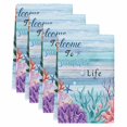 thumbnail image 2 of Ocean Coral Kitchen Towels Set of 4, Summer Coastal Seaweed Starfish Wood Ombre Blue Absorbent Dish Towels for Kitchen, Microfiber Hand Towel, Quick Drying Tea Towel for Cleaning Dishcloths, 2 of 7