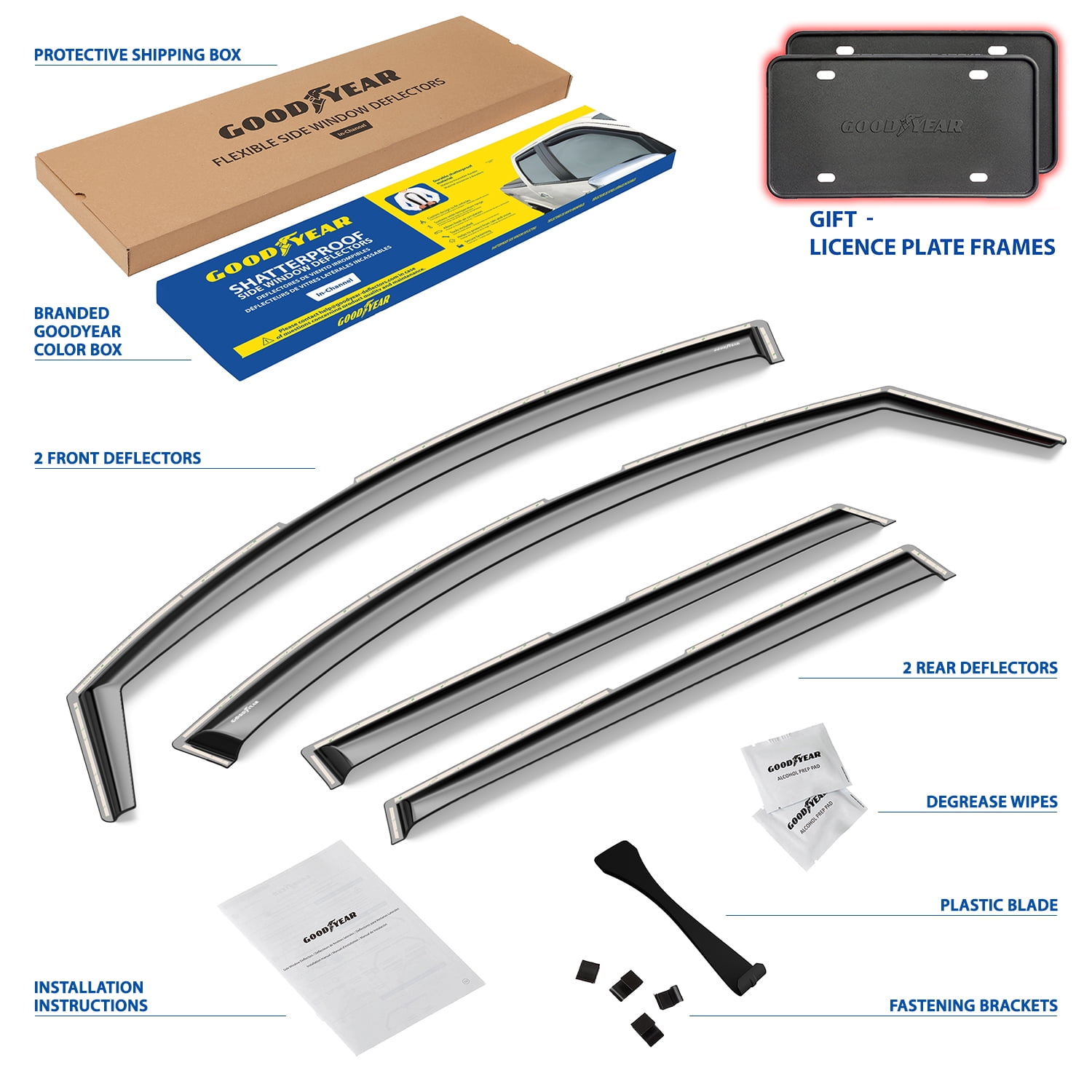 Goodyear Shatterproof in-Channel Window Deflectors for Dodge Journey 2009-2020, Rain Guards, Window Visors for Cars, Vent Deflector, Car Accessories, 4 pcs - GY007886