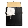 thumbnail image 5 of Household Essentials Bamboo Double Laundry Hamper with Rope Handles, Lid and Removable Machine Washable Laundry Bag, 39-Gallons, Black, 5 of 12