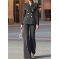 thumbnail image 4 of Elegant Women'S Stripe Suit with Double Breasted Buttons Jacket & Pants Set Black L, 4 of 6