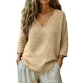 thumbnail image 2 of Hilenly Plus Size Cotton Linen Shirts for Women 3/4 Sleeve V Neck Summer Tops Lightweight Beach Vacation Blouse, 2 of 7