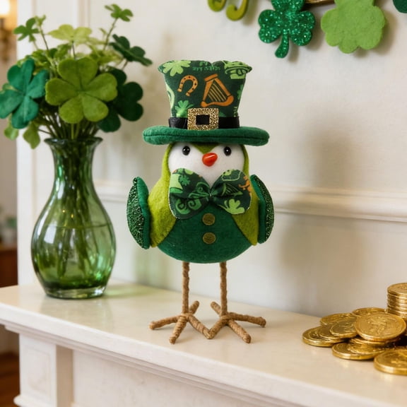 St. Patrick’s Day Cute Bird Ornament - Festive Green-Themed Figurine for Home & Tabletop Decor, Irish Festival Decoration, Durable Resin Craft for St. Patrick’s Day Celebrations, 8*6*4in, B