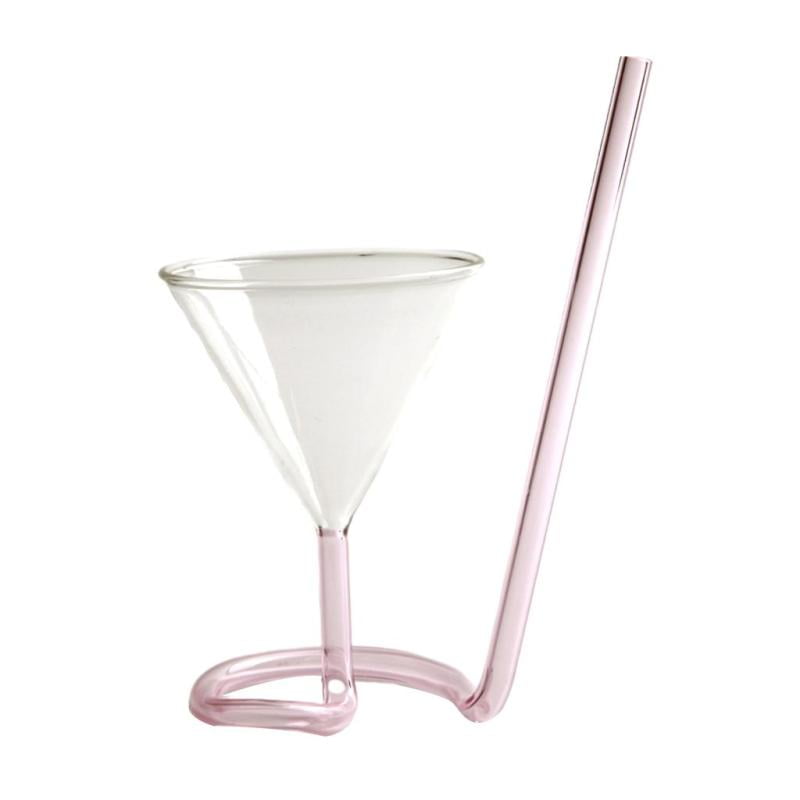 Cocktail Glass Martini Transparent Wine Juice Party Drinking Goblet Cup Straw 