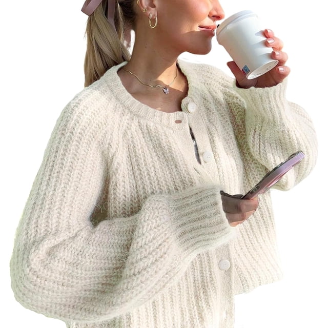 Wyeysyt Womens Cardigan Sweater Button Down Long Sleeve Chunky Soft Knit Sweater Fall Open Front Loose Casual Cardigan Coat
