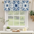 thumbnail image 2 of Symmetric Blue Flower Curtain Valances for Windows, Kitchen Valance Window Treatments Panel 2 Pack, Vintage Ethnic Floral Leaves Rod Pocket Short Curtains for Bathroom Bedroom 54 x 18 Inch, 2 of 8