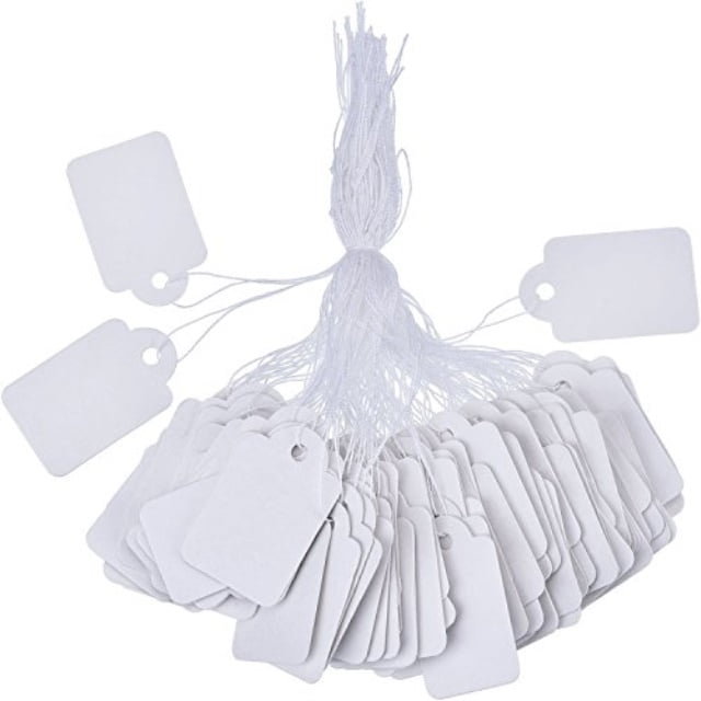 100 Blank White Merchandise Price Tags with Strings Size #8 Retail Strung Label 