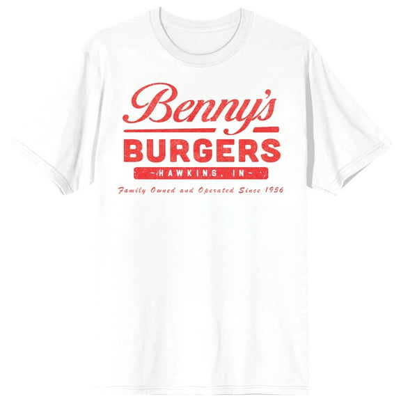 Stranger Things Benny's Burgers Adult White Crew Neck Short Sleeve T-shirt-XXL